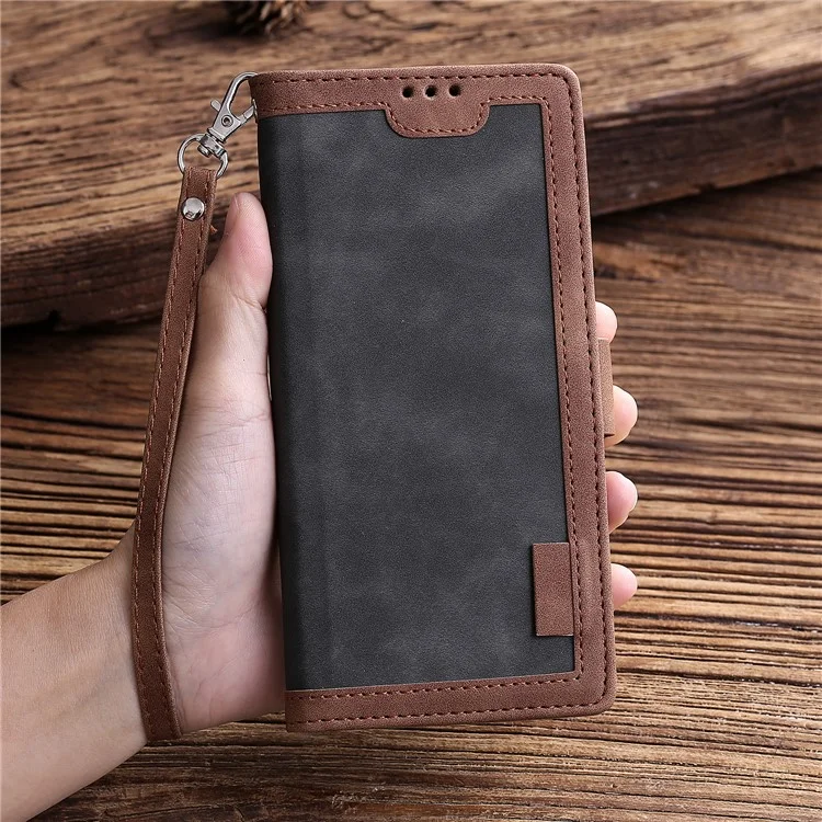 Vintage Splicing Style Wallet Stand Leather Phone Shell for Samsung Galaxy S10 - Cinza