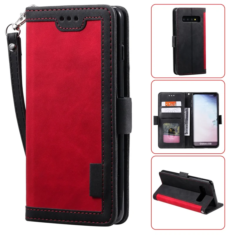 Vintage Splicing Style Wallet Stand Leather Phone Shell for Samsung Galaxy S10 - Red
