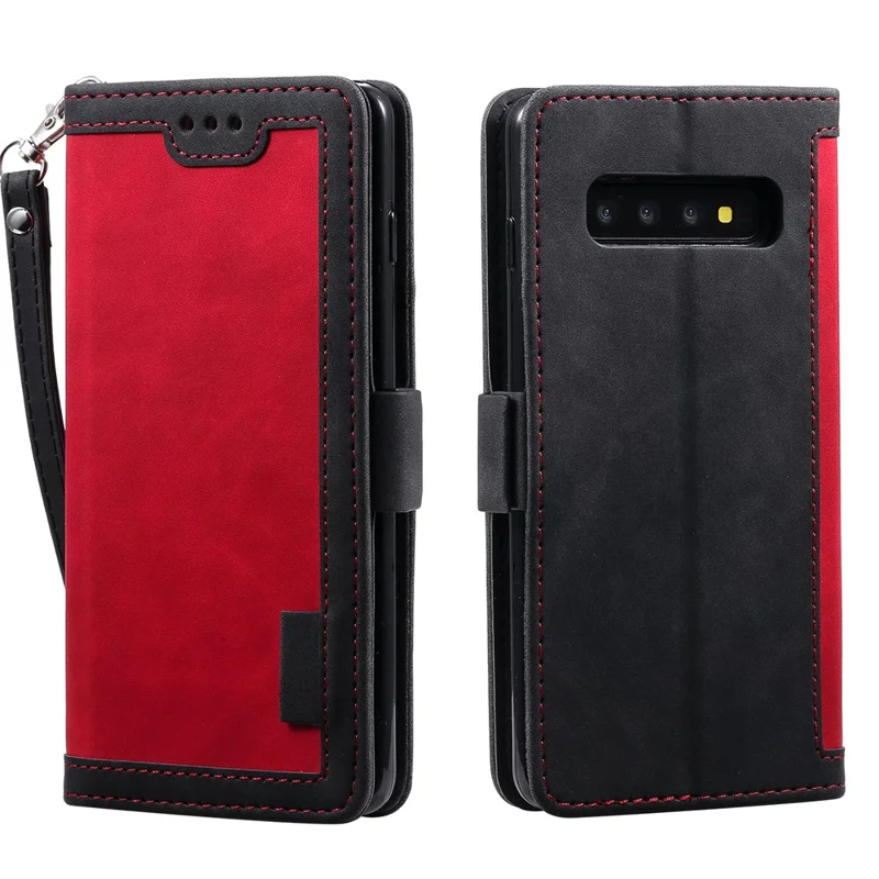 Vintage Splicing Style Wallet Stand Leather Phone Shell for Samsung Galaxy S10 - Red