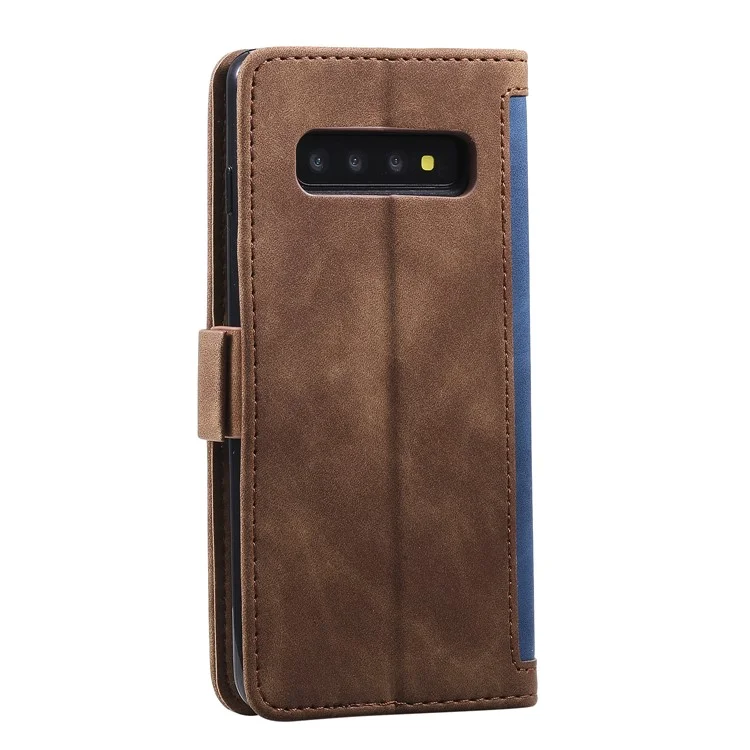 Vintage Splicing Style Wallet Stand Leather Phone Shell for Samsung Galaxy S10 - Azul