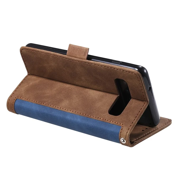 Vintage Splicing Style Wallet Stand Leather Phone Shell for Samsung Galaxy S10 - Azul