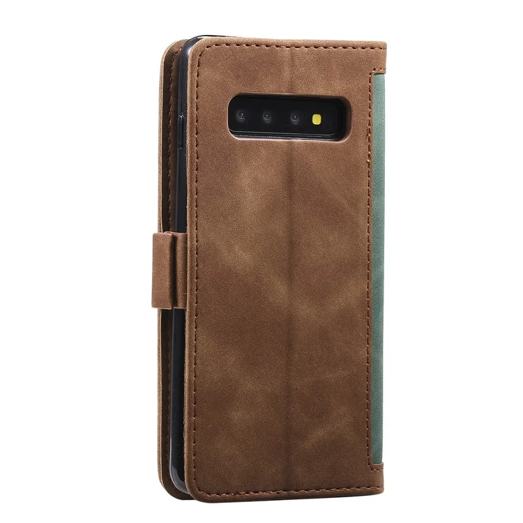 Vintage Splicing Style Wallet Stand Leather Phone Shell for Samsung Galaxy S10 - Green