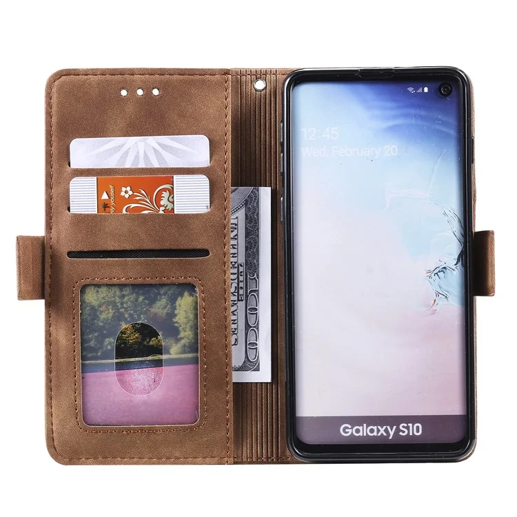 Vintage Splicing Style Wallet Stand Leather Phone Shell for Samsung Galaxy S10 - Green