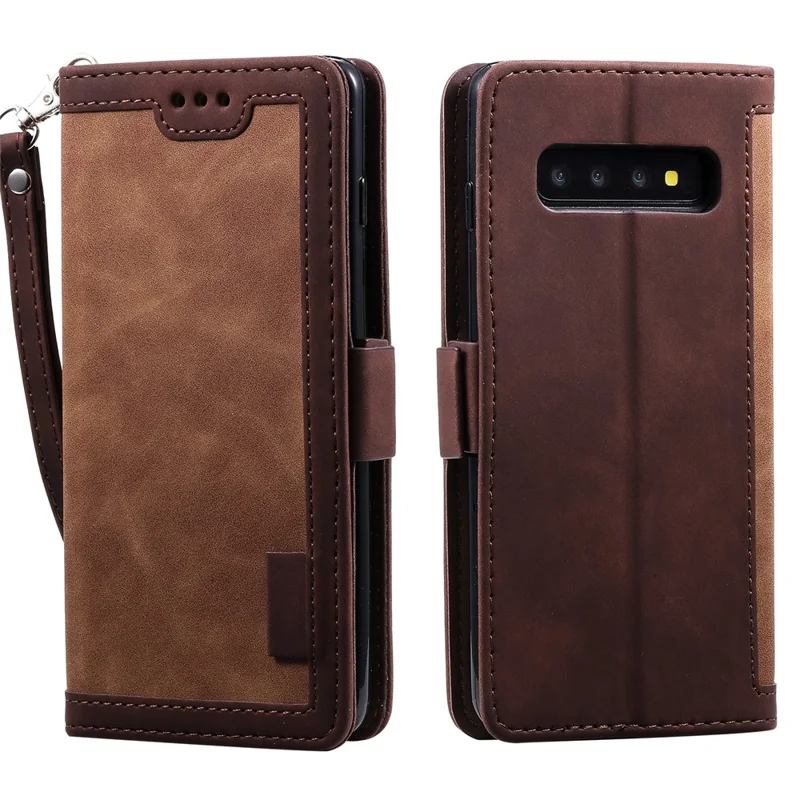 Vintage Splicing Style Wallet Stand Leather Phone Shell for Samsung Galaxy S10 - Brown