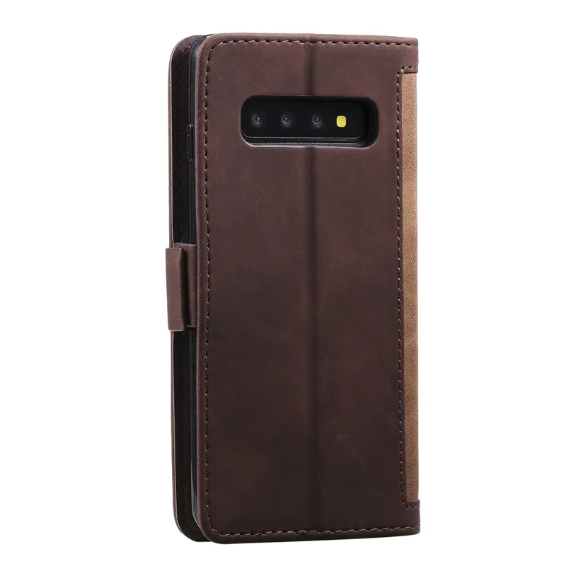 Vintage Splicing Style Wallet Stand Leather Phone Shell for Samsung Galaxy S10 - Brown