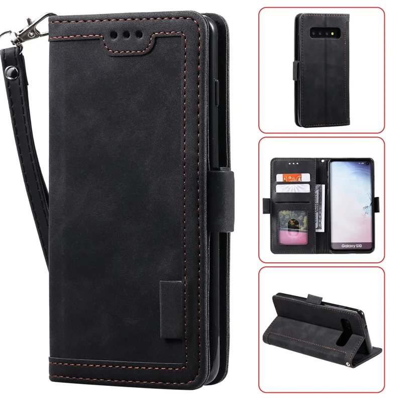 Vintage Splicing Style Wallet Stand Leather Phone Shell for Samsung Galaxy S10 - Black