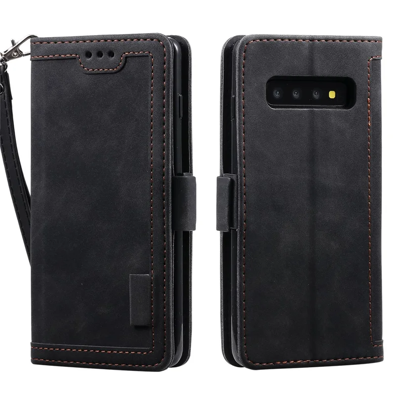 Vintage Splicing Style Wallet Stand Leather Phone Shell for Samsung Galaxy S10 - Black