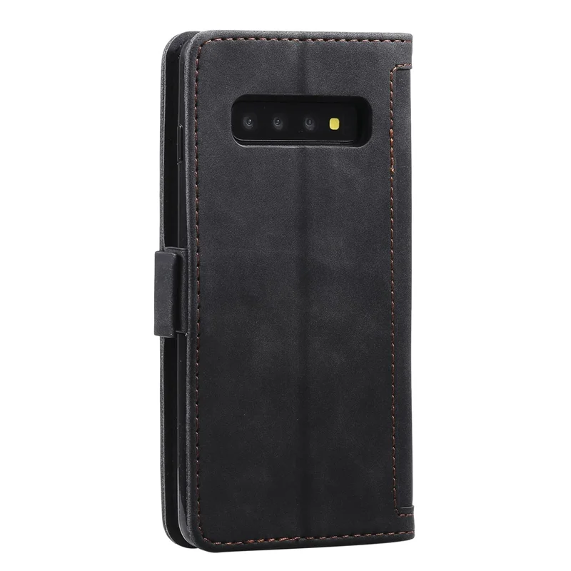 Vintage Splicing Style Wallet Stand Leather Phone Shell for Samsung Galaxy S10 - Black