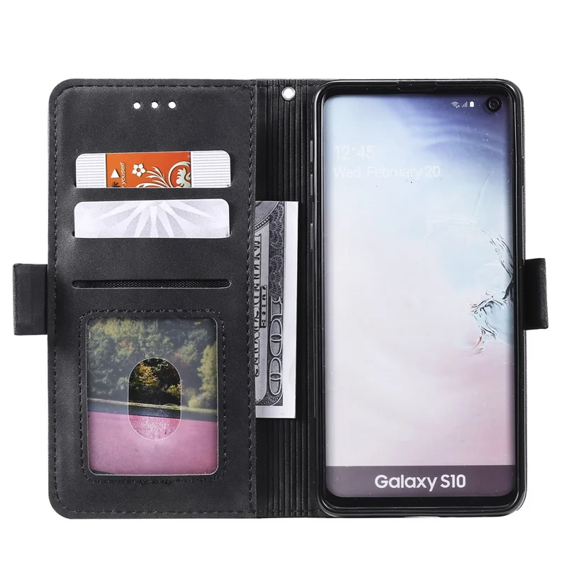 Vintage Splicing Style Wallet Stand Leather Phone Shell for Samsung Galaxy S10 - Black