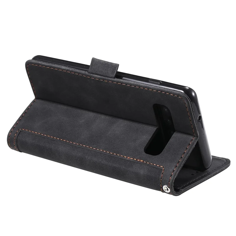 Vintage Splicing Style Wallet Stand Leather Phone Shell for Samsung Galaxy S10 - Black