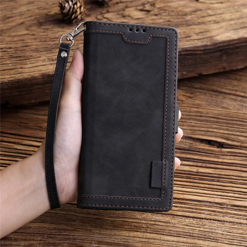 Vintage Splicing Style Wallet Stand Leather Phone Shell for Samsung Galaxy S10 - Black
