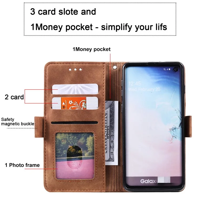 Retro Splicing Leather Shell for Samsung Galaxy S10e - Brown