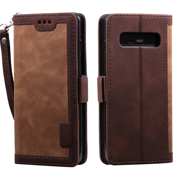 Retro Splicing Leather Shell for Samsung Galaxy S10e - Brown