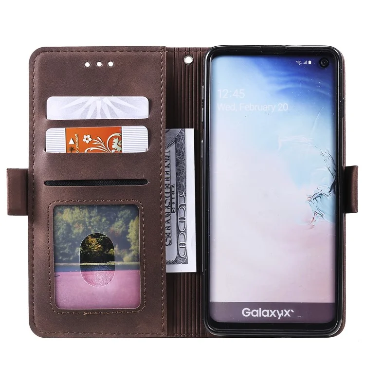 Coque en Cuir Épissant Rétro Pour Samsung Galaxy S10e - Brun