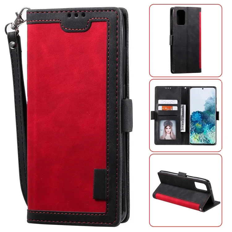 Vintage Splicing Style Wallet Stand Leather Phone Cover for Samsung Galaxy S20 Plus - Red