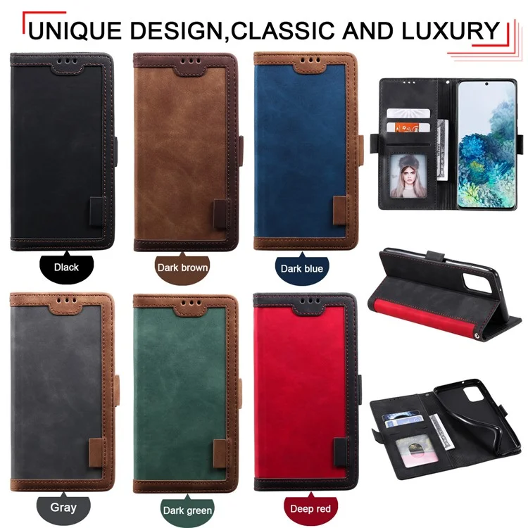 Portefeuille de Style Épissage Vintage Cover Téléphone en Cuir Pour Samsung Galaxy S20 Plus - Rouge