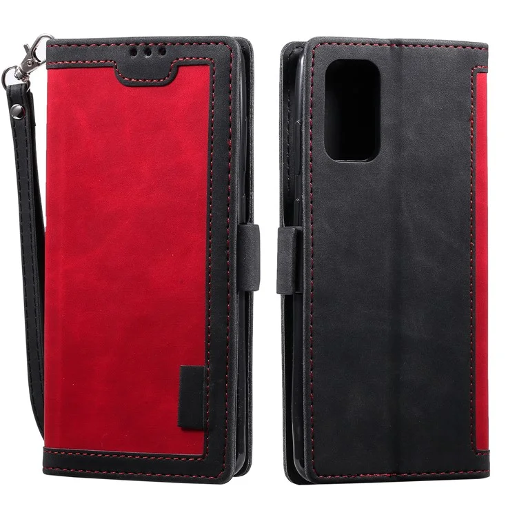 Vintage Splicing Style Wallet Stand Leather Phone Cover for Samsung Galaxy S20 Plus - Red