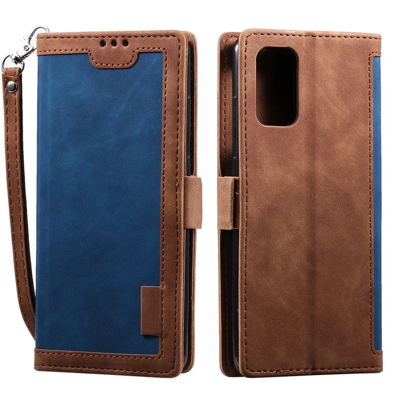 Vintage Splicing Style Wallet Stand Leather Phone Cover for Samsung Galaxy S20 Plus - Blue