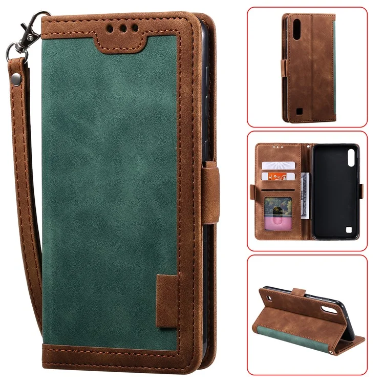 Retro Splicing Leather Phone Casing for Samsung Galaxy A10 - Green