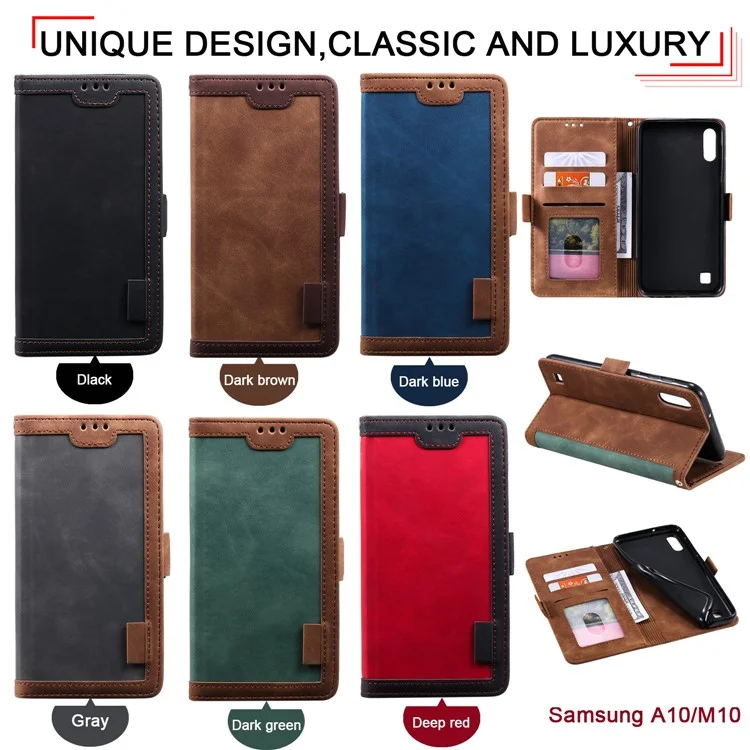 Retro Splicing Leather Phone Casing for Samsung Galaxy A10 - Green