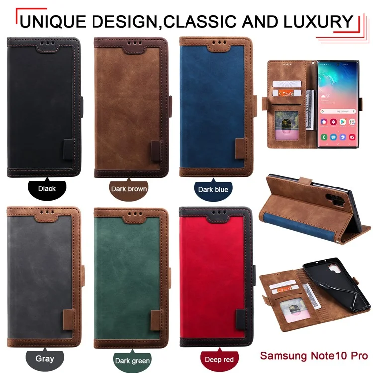 Retro Splicing Leather Phone Covering for Samsung Galaxy Note 10 Pro - Blue