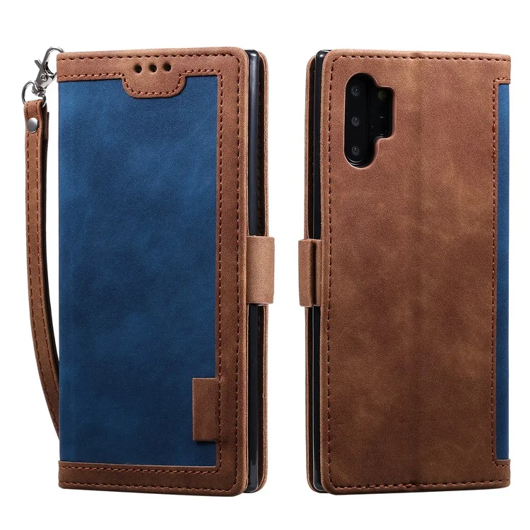 Retro Splicing Leather Phone Covering for Samsung Galaxy Note 10 Pro - Blue