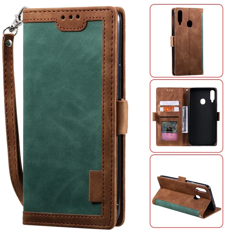 Vintage Splicing Style Wallet Stand Leather Flip Phone Case für Samsung Galaxy A20s - Grün