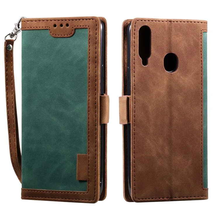 Vintage Splicing Style Wallet Stand Leather Flip Phone Case für Samsung Galaxy A20s - Grün