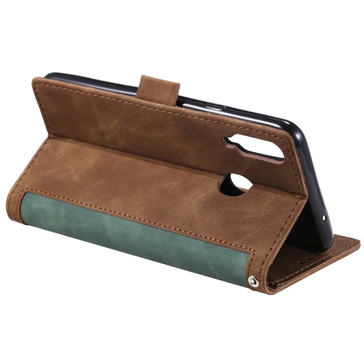 Vintage Splicing Style Wallet Stand Leather Flip Phone Case für Samsung Galaxy A20s - Grün