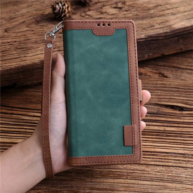 Vintage Splicing Style Wallet Stand Leather Flip Phone Case für Samsung Galaxy A20s - Grün