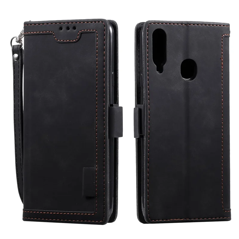 Vintage Splicing Style Wallet Stand Leather Flip Phone Case for Samsung Galaxy A20s  - Black