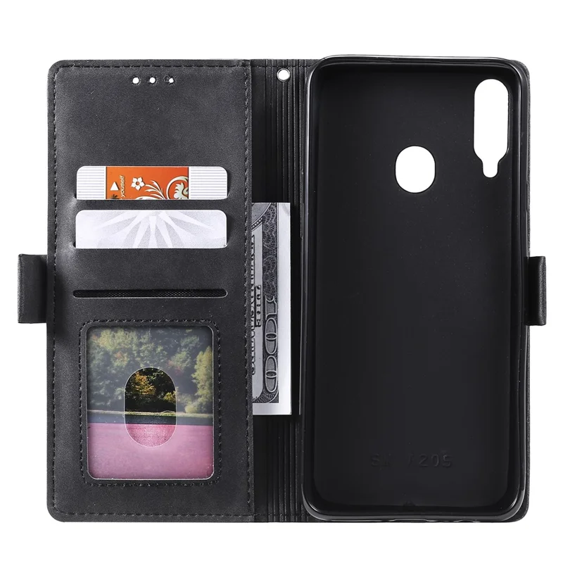 Vintage Splicing Style Wallet Stand Leather Flip Phone Case for Samsung Galaxy A20s  - Black