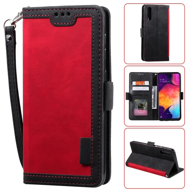 Casca de Couro de Emenda Retro Especial Para Samsung Galaxy A50/a50s/a30s - Vermelho