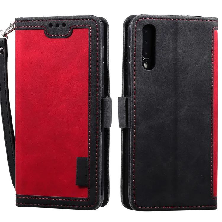 Casca de Couro de Emenda Retro Especial Para Samsung Galaxy A50/a50s/a30s - Vermelho