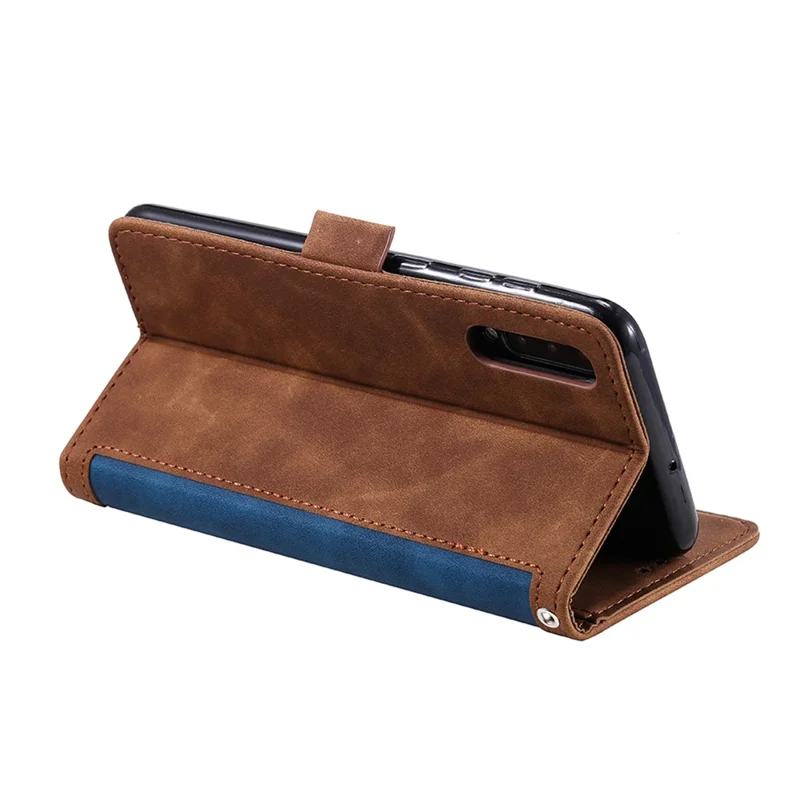 Vintage Splicing Style Wallet Stand Leather Flip Phone Cover for Samsung Galaxy A70  - Blue
