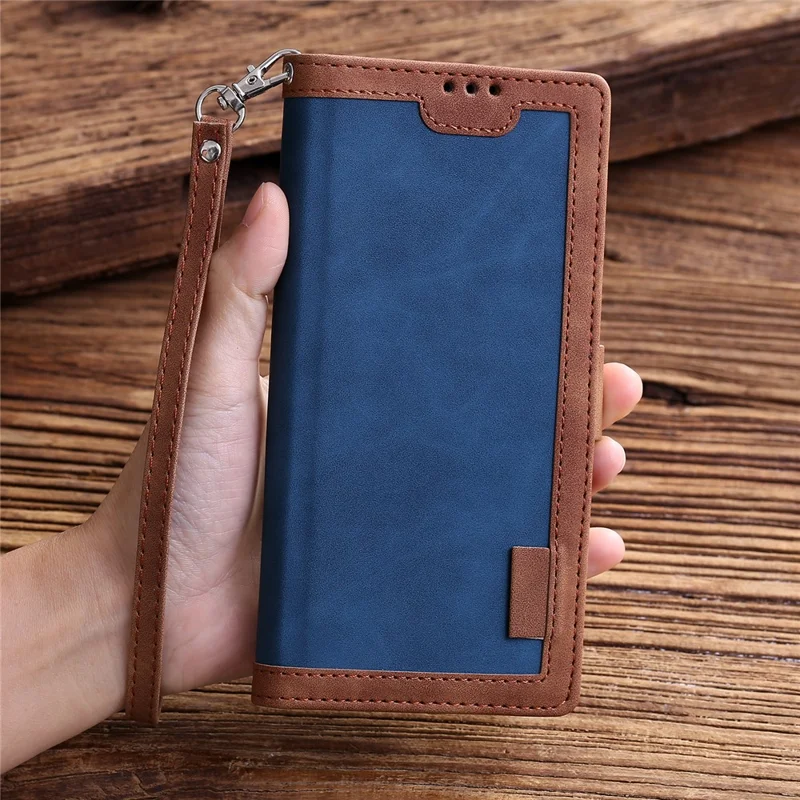 Vintage Splicing Style Wallet Stand Leather Flip Phone Cover for Samsung Galaxy A70  - Blue