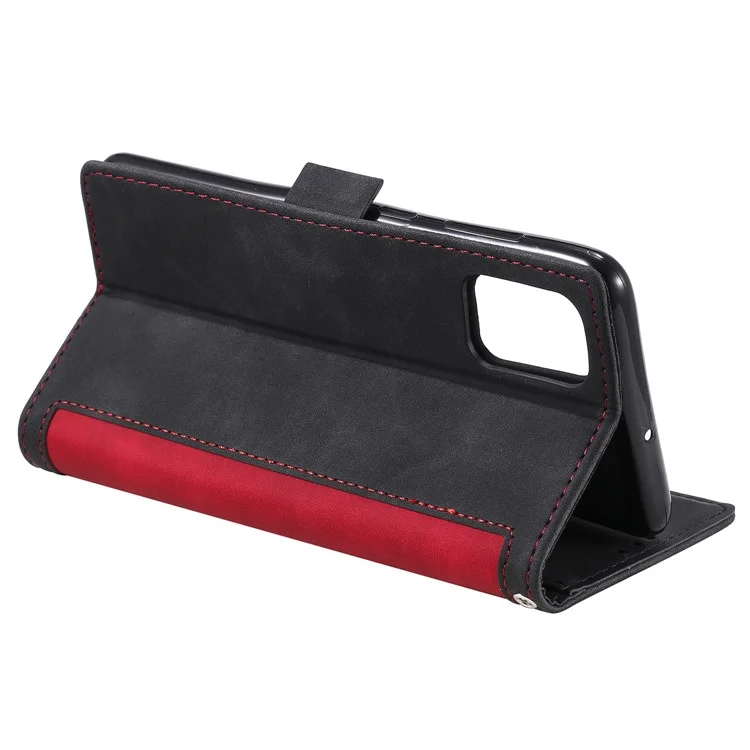 Retro -stil Spleißen Leder Brieftasche Hülle Für Samsung Galaxy A41 - Rot