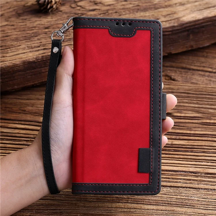 Retro -stil Spleißen Leder Brieftasche Hülle Für Samsung Galaxy A41 - Rot