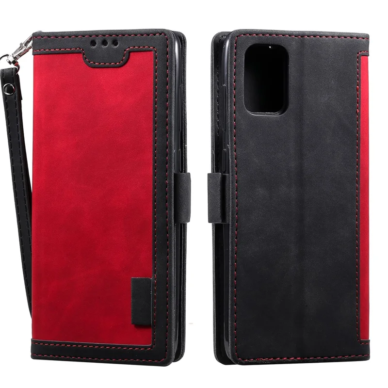 Retro Style Splicing Leather Wallet Phone Case for Samsung Galaxy A71 - Red