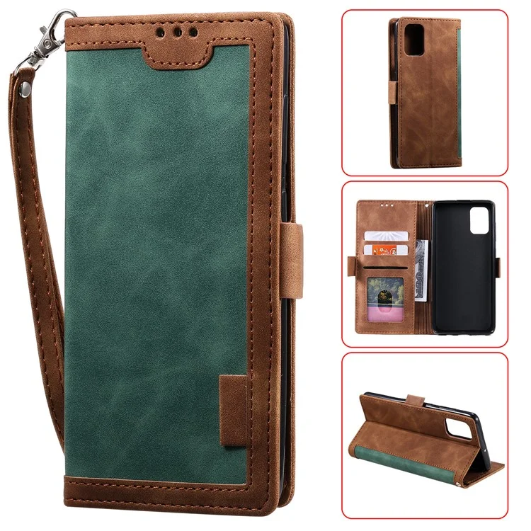 Retro Splicing Leather Stylish Casing for Samsung Galaxy A51 - Green