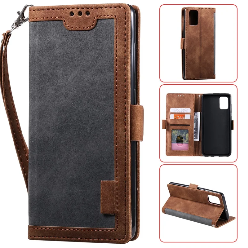 Retro Splicing Leather Casing for Samsung Galaxy A91/S10 Lite - Grey
