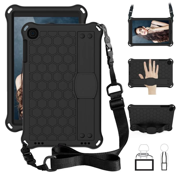 Honeycomb Texture Eva Tablet Hybrid Case Con Correa Para el Hombro Para Samsung Galaxy Tab A 10.1 (2019) SM-T510/T515 - Negro