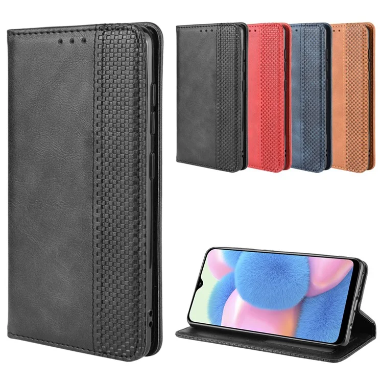 Vintage Style Ledergeldbeutel Ständer Telefongehäuse für Samsung Galaxy A41 - Schwarz