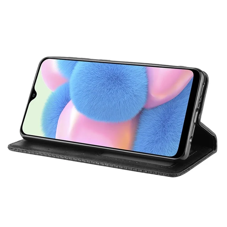 Vintage -style Leder -brieftaschenstand Telefonschale Für Samsung Galaxy A41 - Schwarz