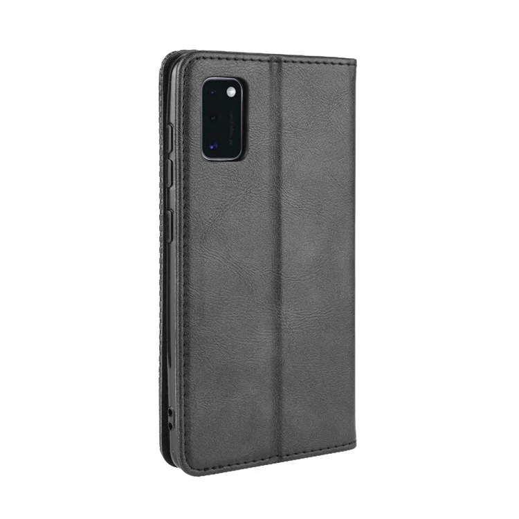 Vintage Style Ledergeldbeutel Ständer Telefongehäuse für Samsung Galaxy A41 - Schwarz