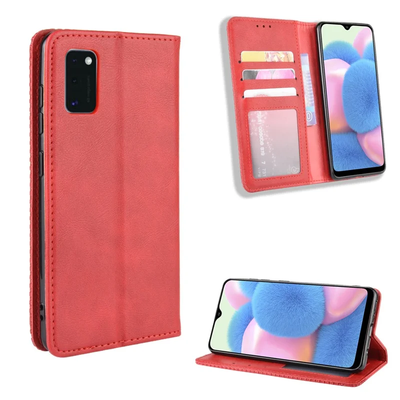 Portafoglio in pelle stile vintage con supporto per telefono per Samsung Galaxy A41 - Rosso