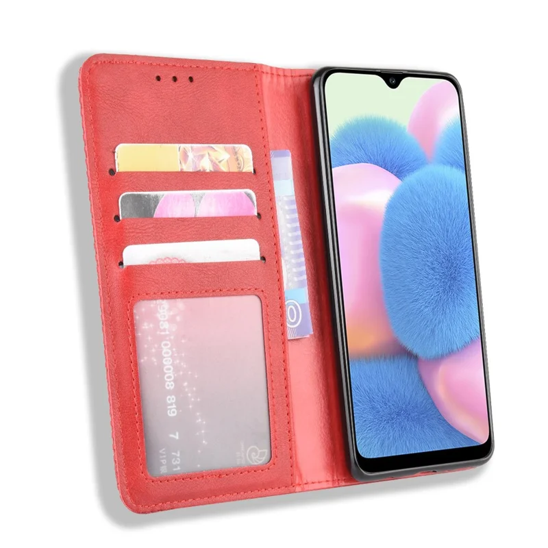 Portafoglio in pelle stile vintage con supporto per telefono per Samsung Galaxy A41 - Rosso