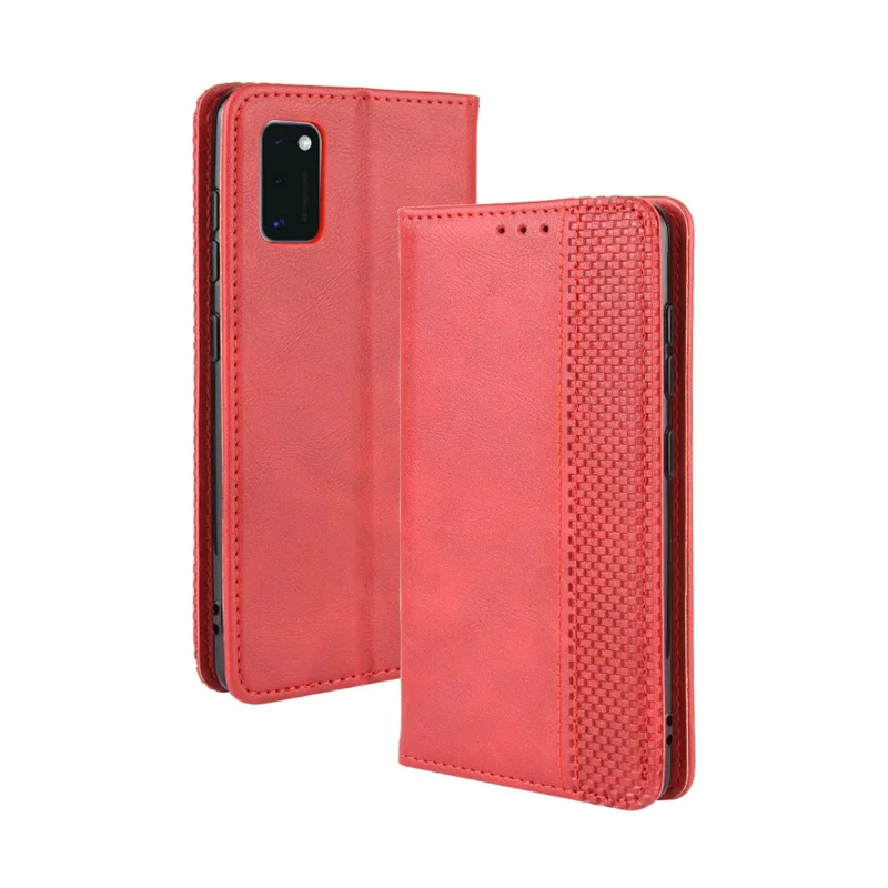 Portafoglio in pelle stile vintage con supporto per telefono per Samsung Galaxy A41 - Rosso