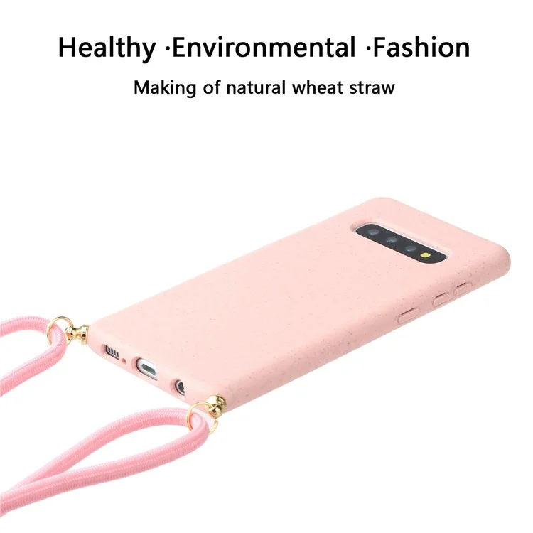 Natural Wheat Straw Soft TPU Phone Case with Hand Strap Samsung Galaxy S10 - Pink