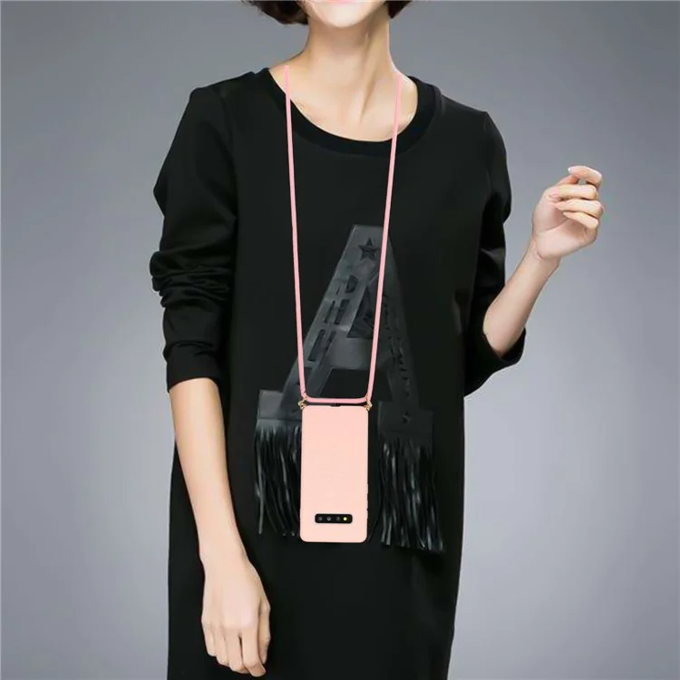 Natural Wheat Straw Soft TPU Phone Case with Hand Strap Samsung Galaxy S10 - Pink